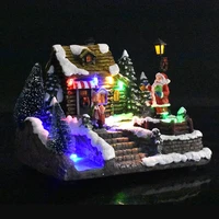 christmas decoration 2023 christmas villas with lights and movement music ornaments village revolving santa claus resin crafts