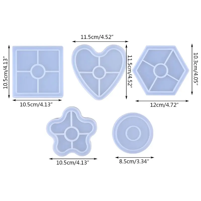 

UV Resin Silicone Mold Hexagonal Round Heart-shaped DIY Coaster Flower Square Craft Making Epoxy Molds