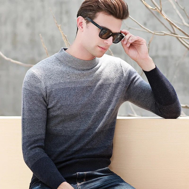 Мужской утепленный жаккардовый свитер повседневная куртка из 100% чистой шерсти с