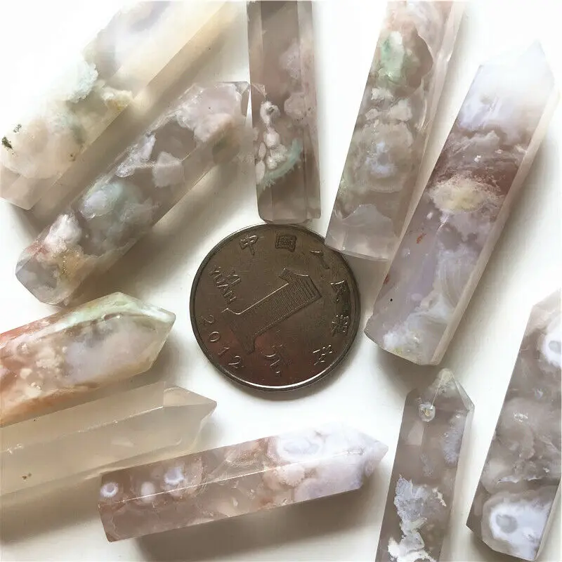 

Drop Shipping 1pc Natural Cherry Blossom Agate Column Quartz Wand Point Obelisk Healing Decoration Natural Stones And Crystals