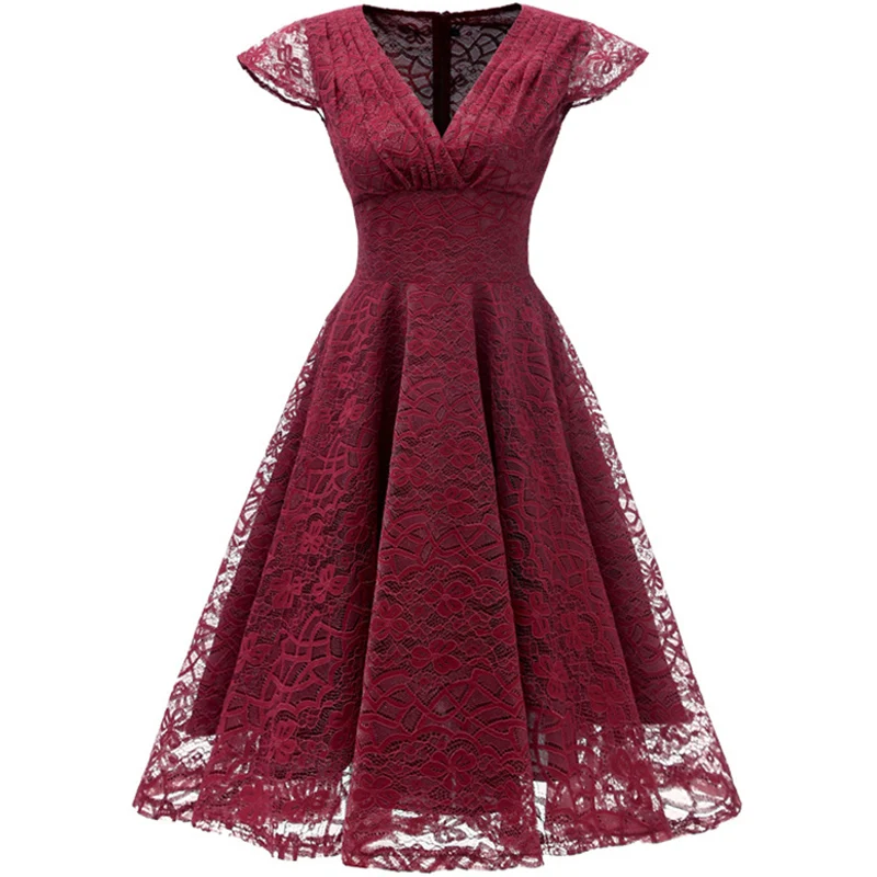 Классическое розовое платье для подружки невесты винно Красное Кружевное