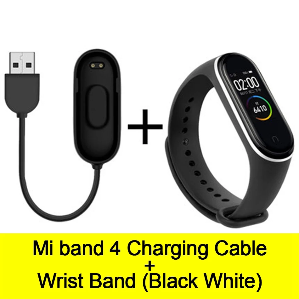 Cable-Black White Usb-кабель для зарядки mi Band 4, шнур для зарядного устройства, Сменный Адаптер для Xiao mi Band 4, NFC, линия для зарядки+ браслеты - Цвет: Cable-Black White