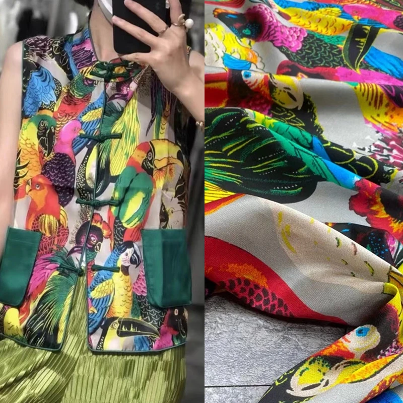 

Fashion Color Animal Print Stretch Twill Silk Fabric Waistcoat Shirt High-end Sewing Handmade Clothing Fabric African Elastic