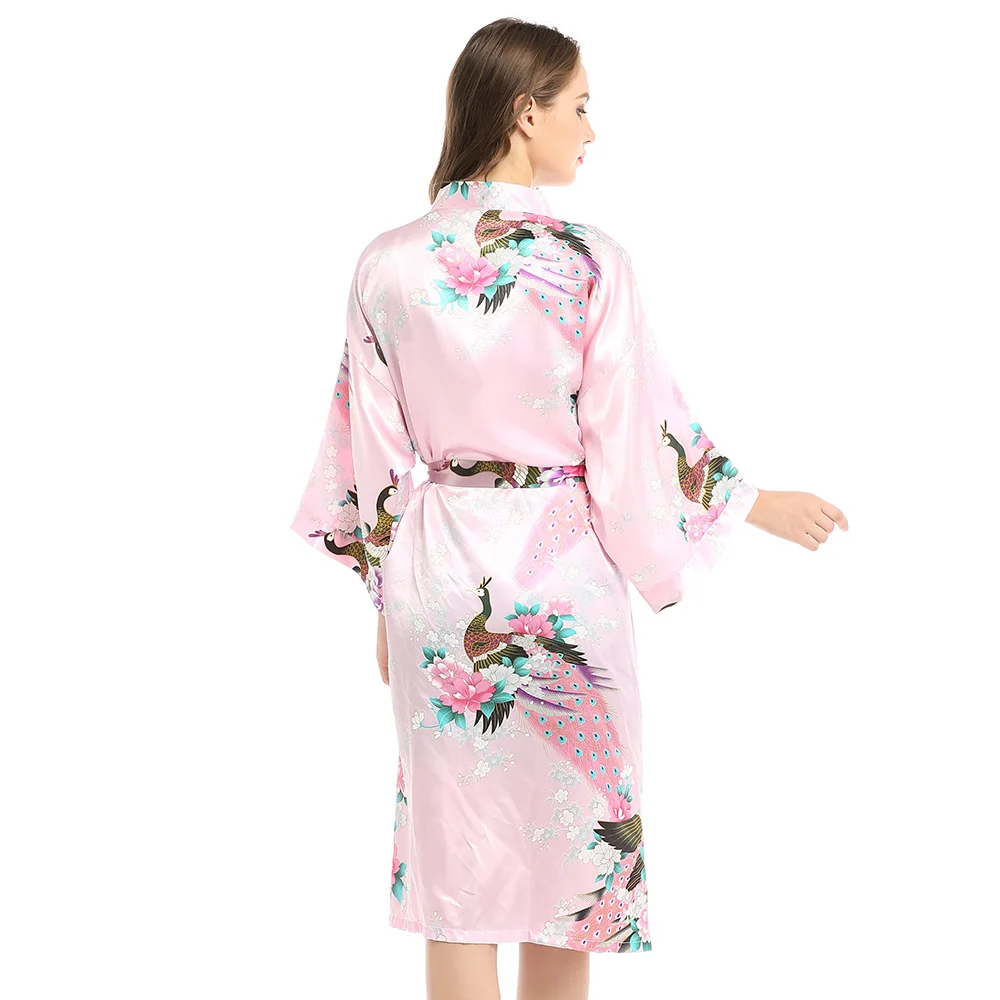 

Women Print Kimono Gown Robe Casual Bathrobe Gown Sleepwear Nightdress Soft Silky Nightgown Sexy Intimate Lingerie Home Clothes