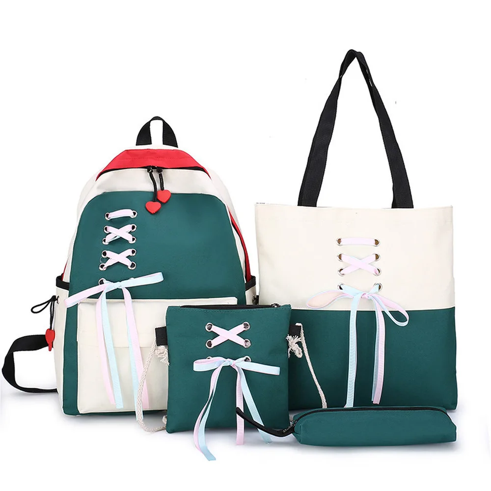 

2020 4Pcs/Set Canvas Backpack Set Hand Print Shoulder Bag + Ladies Backpack + Pencil Bag + Travel Bag Schoolbag For Teenagers