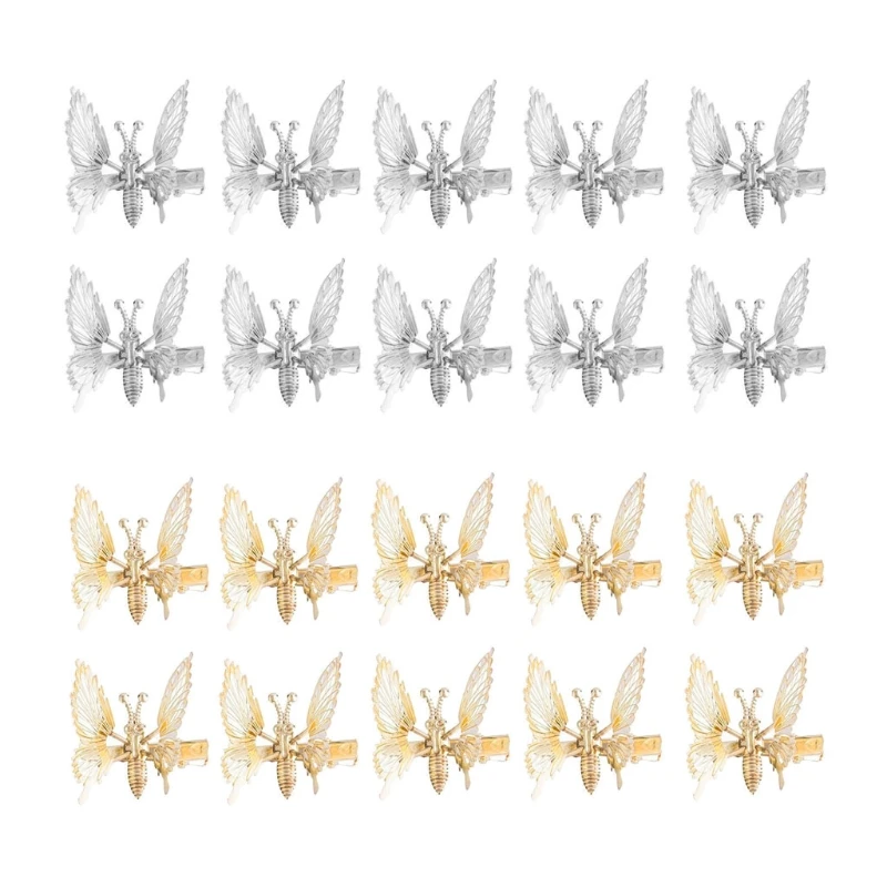 10 шт. 3D подвижный в форме бабочки заколки для волос из металла полый