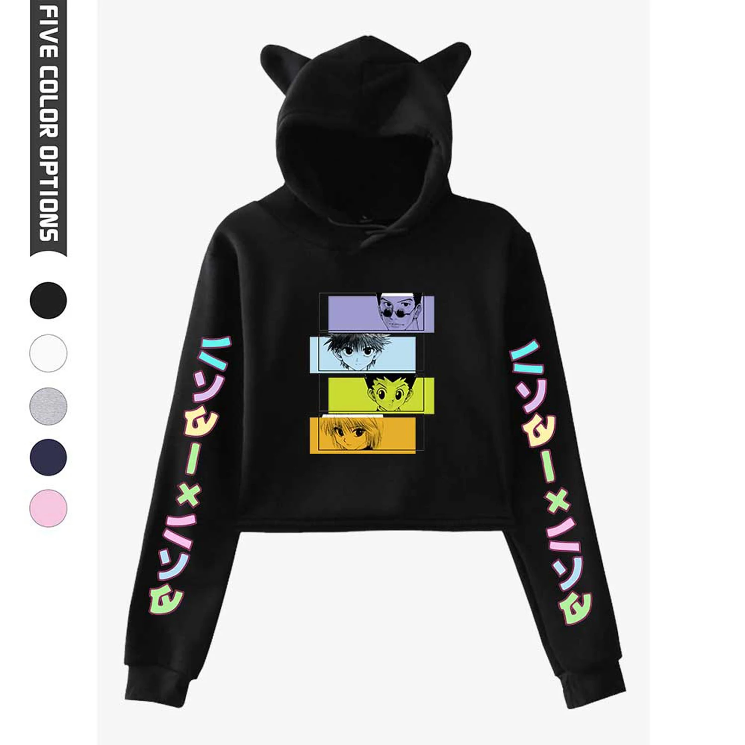

Fashion Design 3D Kpop Women Sweatshirt shirt Hunter X Hunter Hoodie Manga Cat Ears Pullover Spring Autumn Girl's Crop Cool Tops