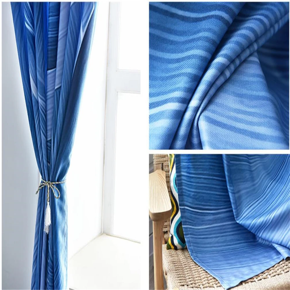 Синие затемненные занавески персонализированные линии спальня гостиная эркер