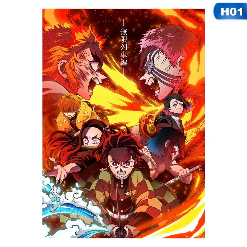 

Anime Demon Slayer Poster Kimetsu No Yaiba Tanjirou Nezuko Art Wall Stickers Living Room Bar Home Vintage Decoration