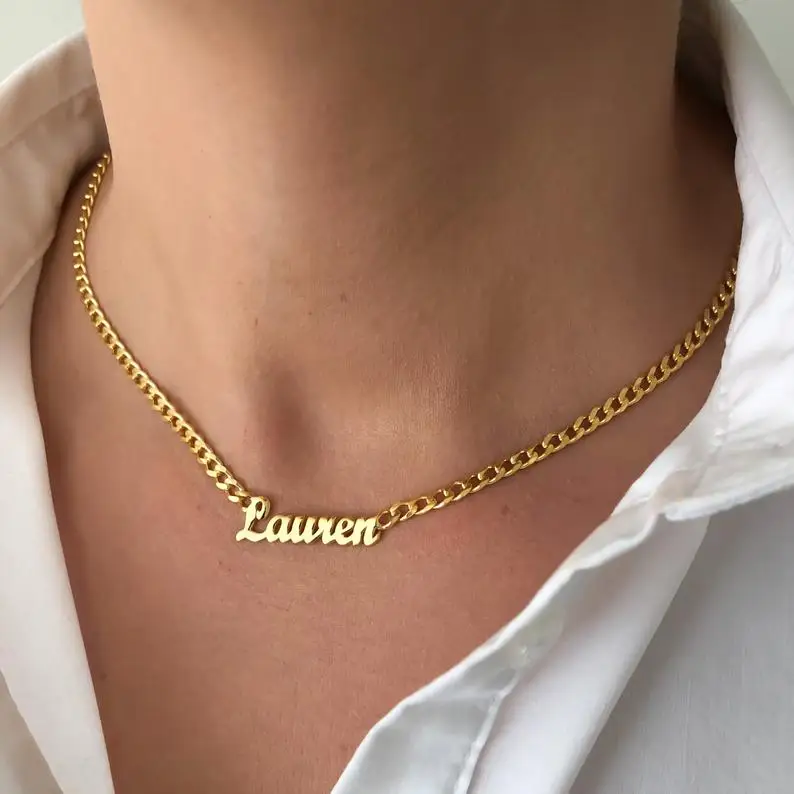 

Personalised Name Necklaces For Women and Men Punk Nameplate Jewelry Stainless Steel Curb Chain Custom Letter Necklace Collier