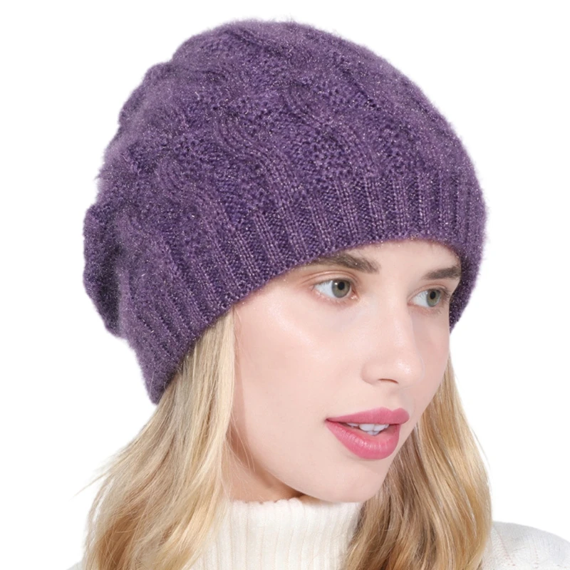 Женские зимние массивные твист кабель вязаная шапка бини с наушниками