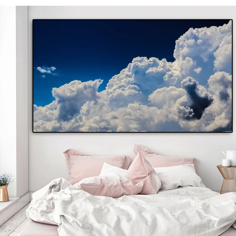 Пейзаж печати плакат Современный облачный синий рисунок неба напечатаны на