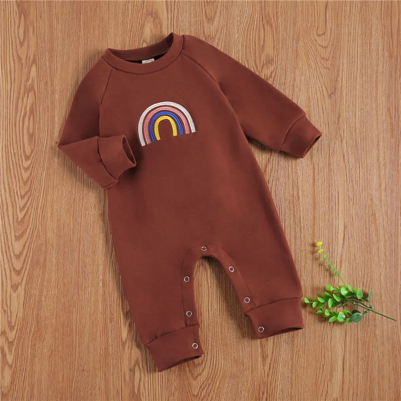 

Autumn & Winter Newborn Baby Rompers Rainbow Printed Baby Boy Romper Warm Infant Boys Girls Soft Jumpsuit Newborn Clothing 0-18M