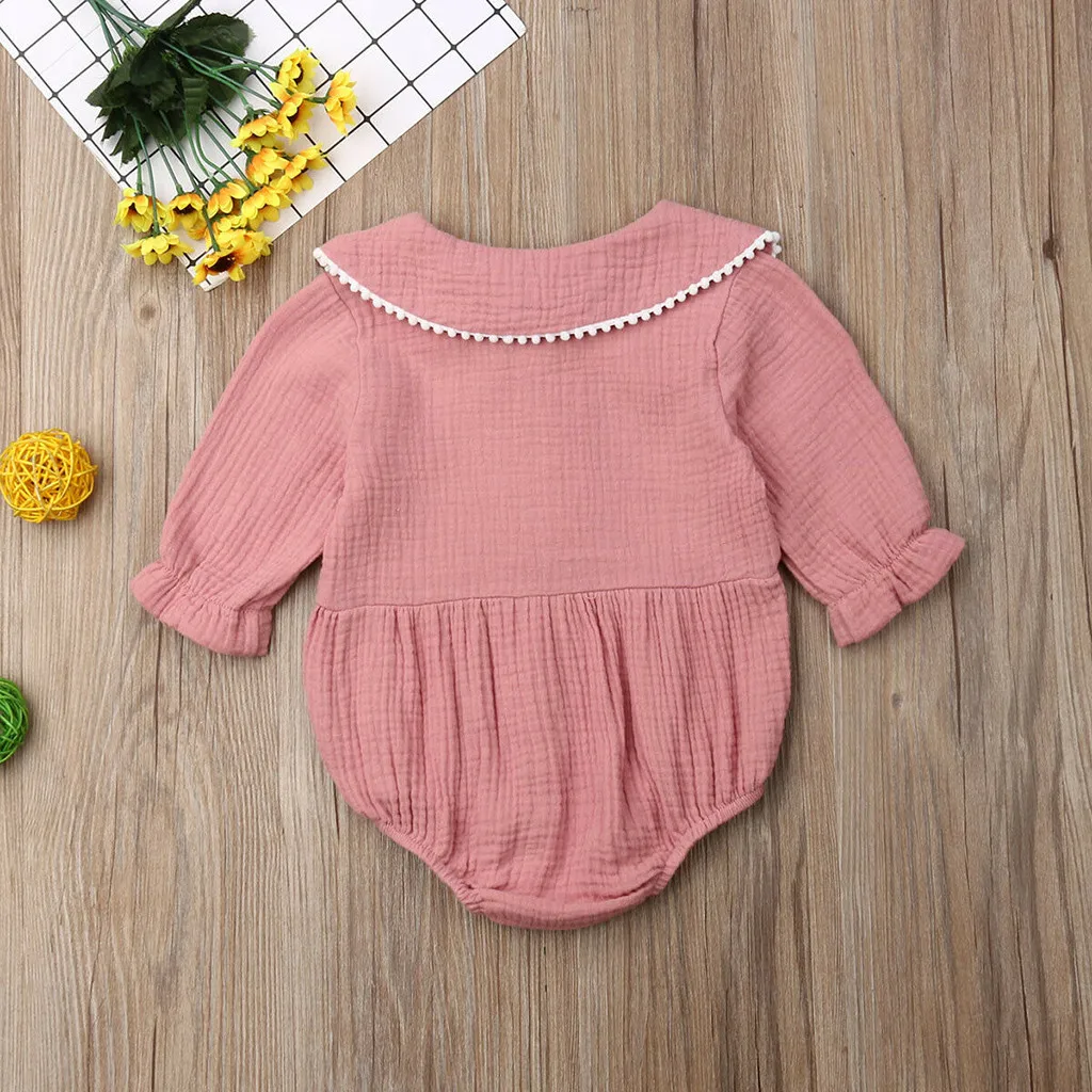 SAGACE Baby Rompers Cute Newborn Doll Collar Girl Solid Long Sleeve Ruched Tops For Infant Romper Clothes Boy | Детская одежда и