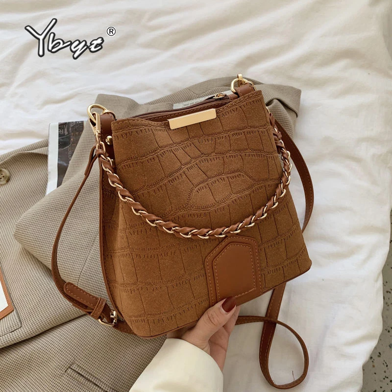 

Ybyt Nubuck PU Leather Women's Designer Handbags Alligator Pattern Shoulder Crossbody Bags Big Capacity Chain Female Bucket Tote