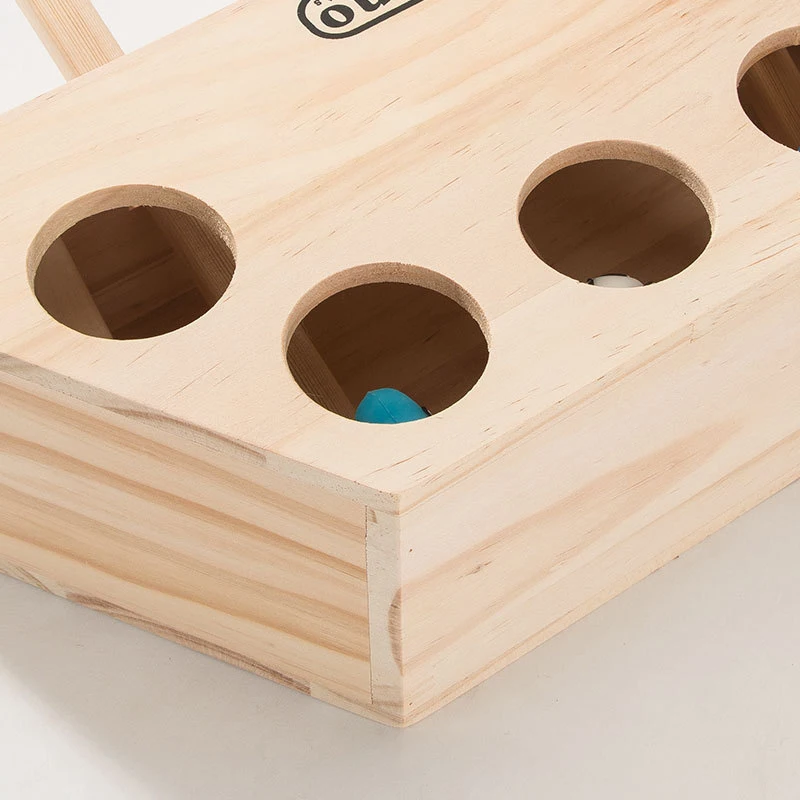 Juguete de caza de gatos, laberinto interactivo de madera maciza para mascota, h&aacute;mster con agujero de 3/5 huecos, trampa para morder, hierba gatera, juguete divertido-3
