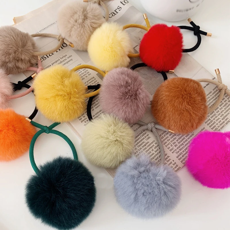 Милая резинка для волос с помпоном маленьких девочек яркие цвета эластичная