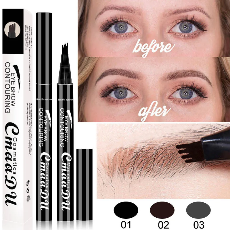 3 Color Eyebrow Pencil Waterproof Fork Tip Tattoo Pen Tinted Fine Sketch Eye Brow Pencils Long Lasting Eyebrows Makeup | Красота и
