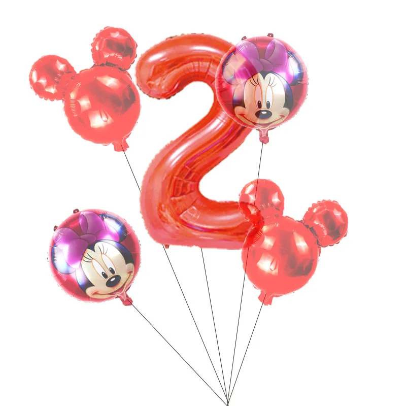 Minnie red set(2) 5 PCS С Днем Рождения вечерние декоративные шары Микки и Минни Маус 3" Красный номер Фольга шар для 1st День рождения украшения для детей - Цвет: Minnie red set(2)