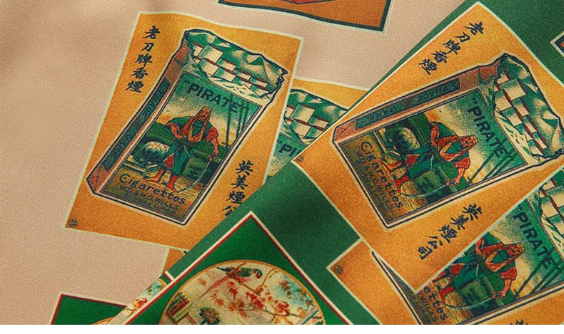 Хип-хоп рубашка уличная Мужская гавайская рубашка Ретро сигаретный принт Harajuku с длинным рукавом Повседневная мужская рубашка топы негабаритных размеров