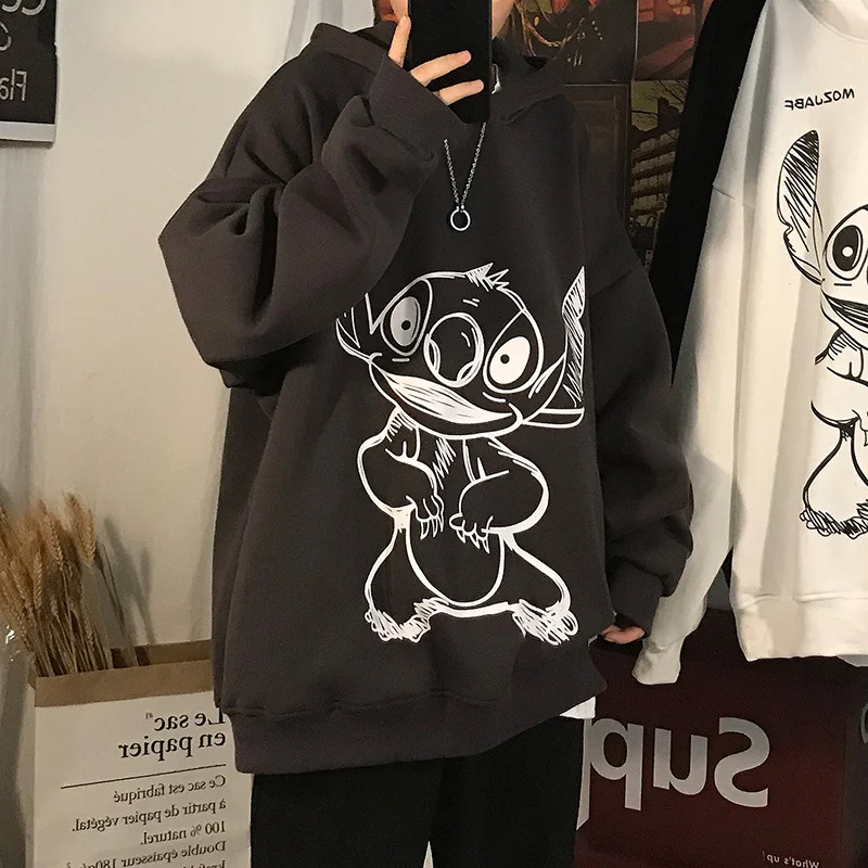 Осенне-зимние толстовки с капюшоном Disney Kawaii Мультфильм Стич аниме эскиз теплые