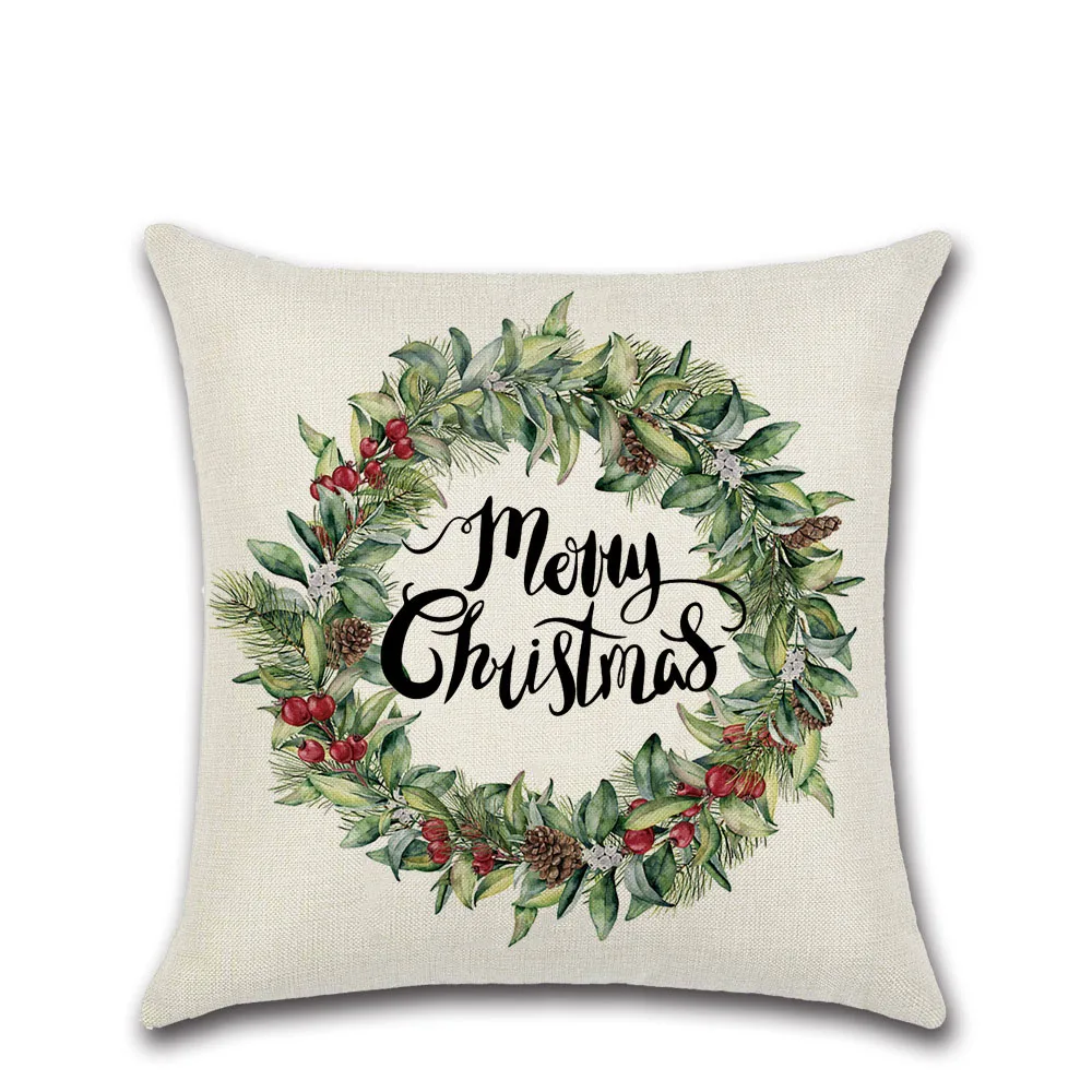 Christmas Day Cushion Case Car Home Decor Pillows Cases Wreath Sofa Bed Cushions Cover Linen Pillow Covers 45*45cm | Дом и сад
