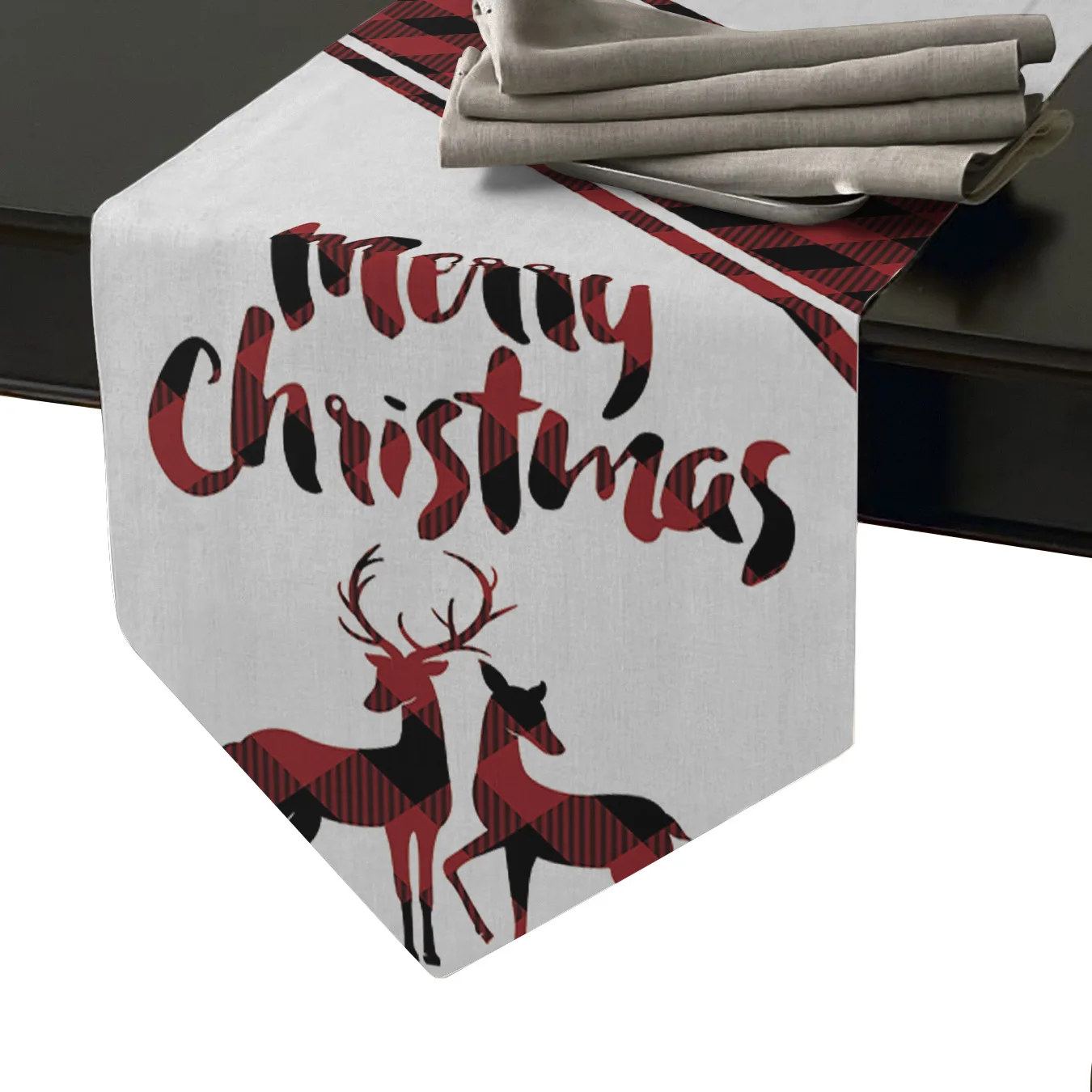 Рождественская скатерть с принтом оленя в красно черной решетке для отеля