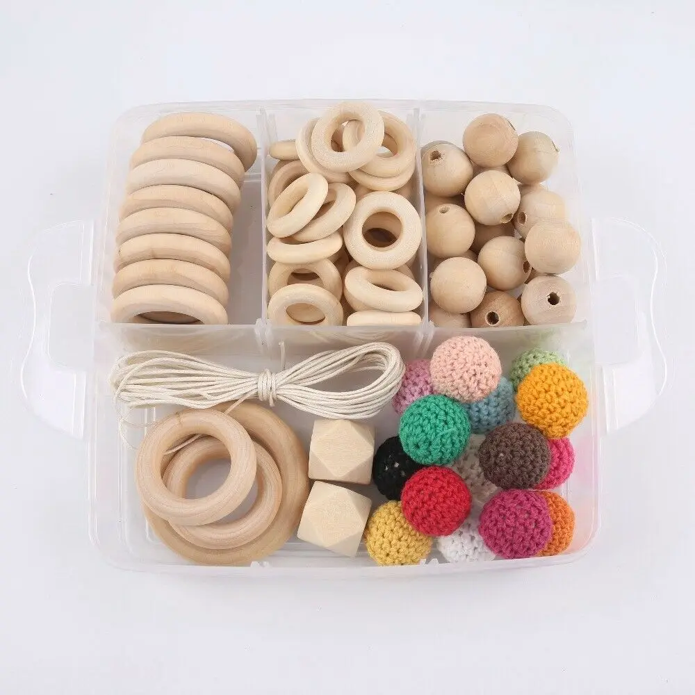 Natural Wooden Ring Geometric Round Crochet Wood Beads DIY Jewelry Making