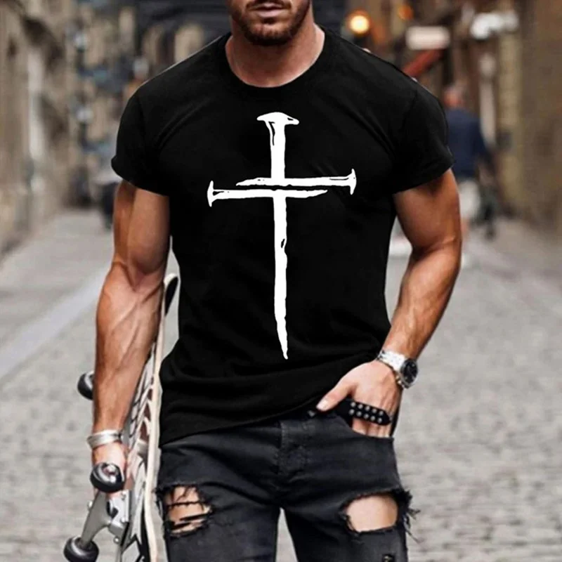 

Fashion Jesus Christ Cross 3D Printed Men's T-Shirt Summer Casual All-Match Short-Sleeved Oversized Round Neck streetwear Tops