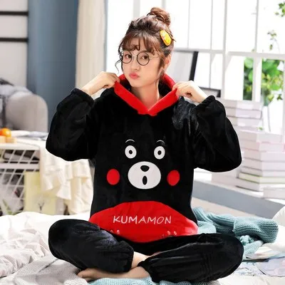 model 15 Одежда для сна, пижама femme feminino, ночная одежда, серый, белый цвет, комплекты, теплая Пижама с капюшоном для влюбленных, женская, мультяшная, коралловый флис, комплект для отдыха - Цвет: model 15