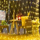 Светодиодный светильник с 2x2 м 3x2 м 3x3 м с сетчатыми вставками, волшебная гирлянда, светильник Рождественская елка с ремешком вокруг светильник уличный Свадебная вечеринка Шторы гирлянда Li ion аккумулятор