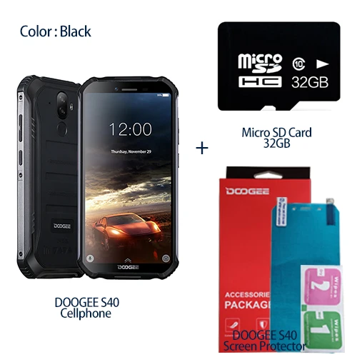 Add 32GB SD Card DOOGEE S40 4 GNetwork прочный мобильный телефон 5,5 дюймов дисплей 4650 мАч MT6739 четырехъядерный 3 ГБ ОЗУ 32 Гб ПЗУ Android 9,0 8.0MP IP68/IP69K - Цвет: Add 32GB SD Card