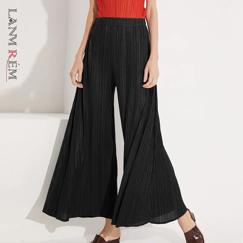

LANMREM High Elastic Waist Black Pleated Trousers New Loose Fit Pants Women Fashion Tide 2022 Spring Autumn 2E1414