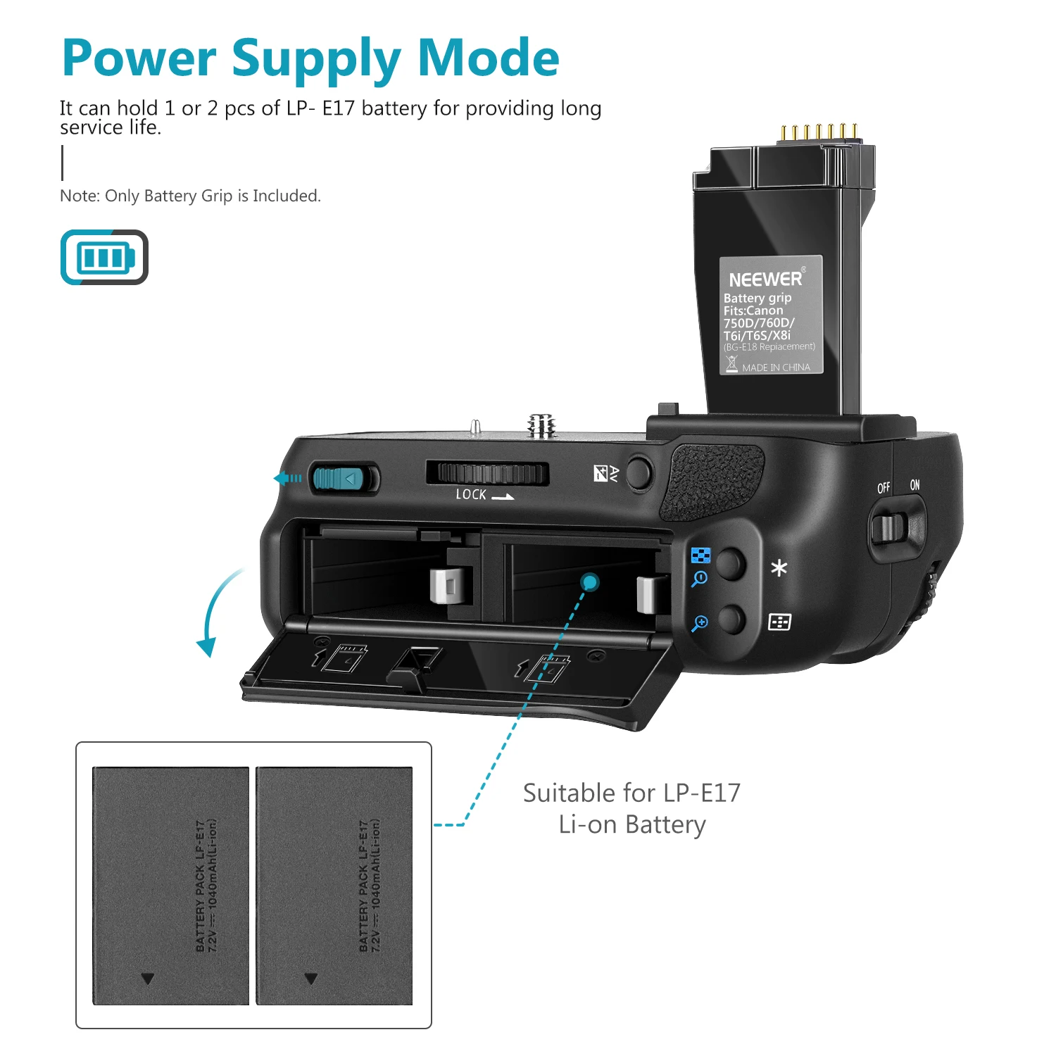 Neewer NW-760D Pro Аккумулятор Ручка Замена для BG-E18 с LCD-Дисплеем Встроенный 2.4G