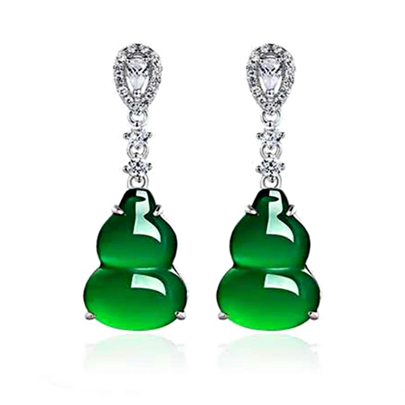Серьги в классическом национальном стиле из натурального зеленого камня модные