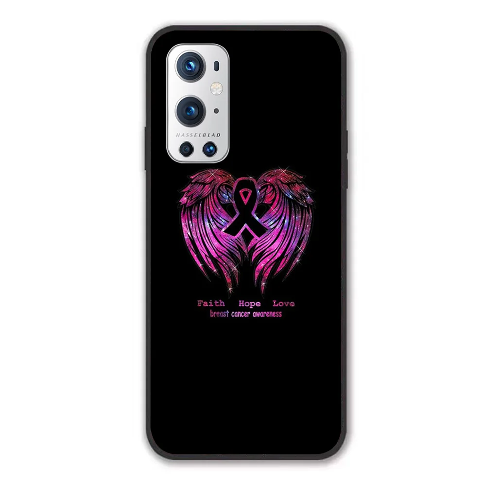 For OnePlus Faith hope love breast cancer awareness pink wings Soft TPU Border OnePlus 7 7T 7Pro 8 8T 8Pro 9 9Pro Case