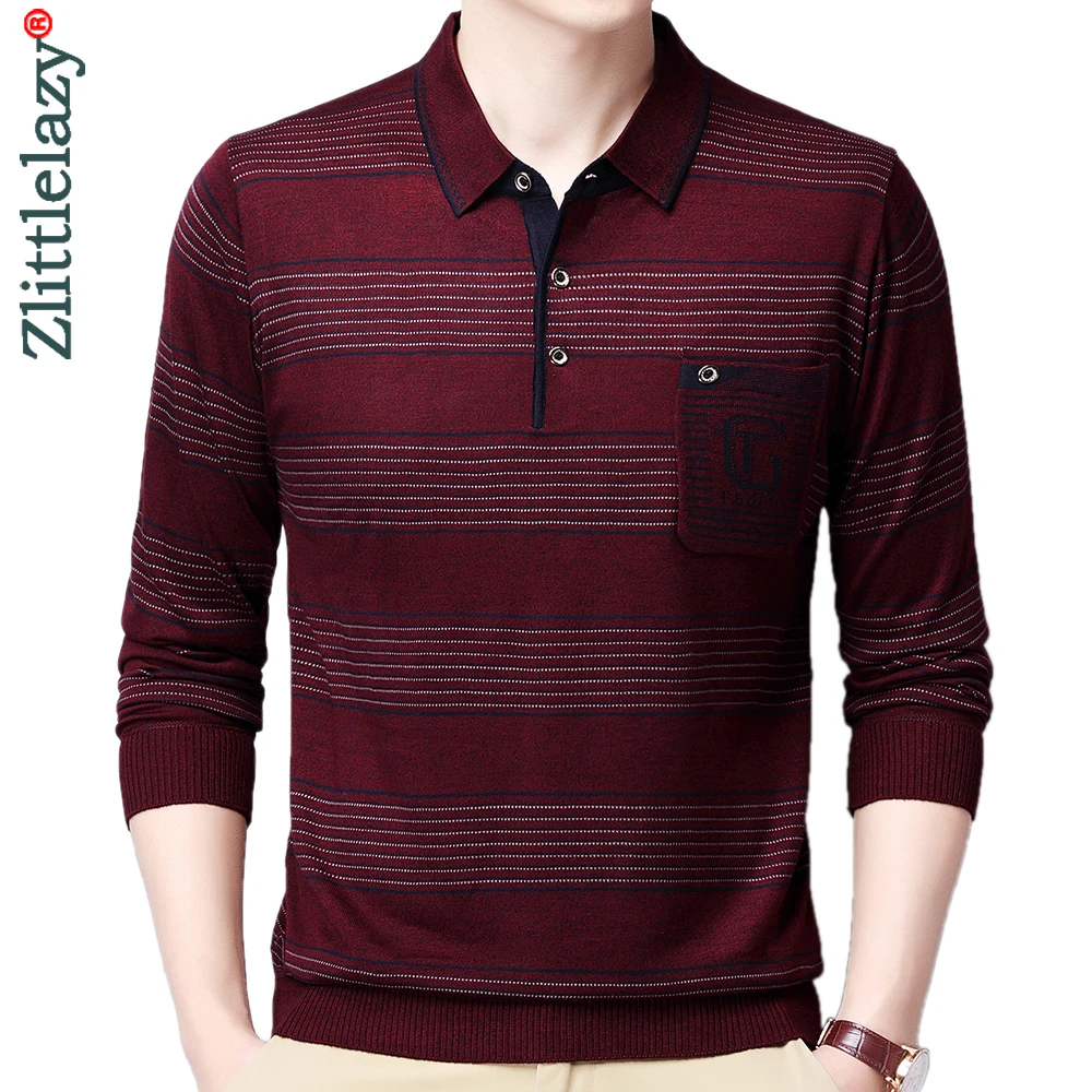 

2022 Pocket Long Sleeve Polo Tee Shirt Men Casual Striped Men's Clothing Polos Shirts Mens Fashion Slim Fit Poloshirt Tops 4597