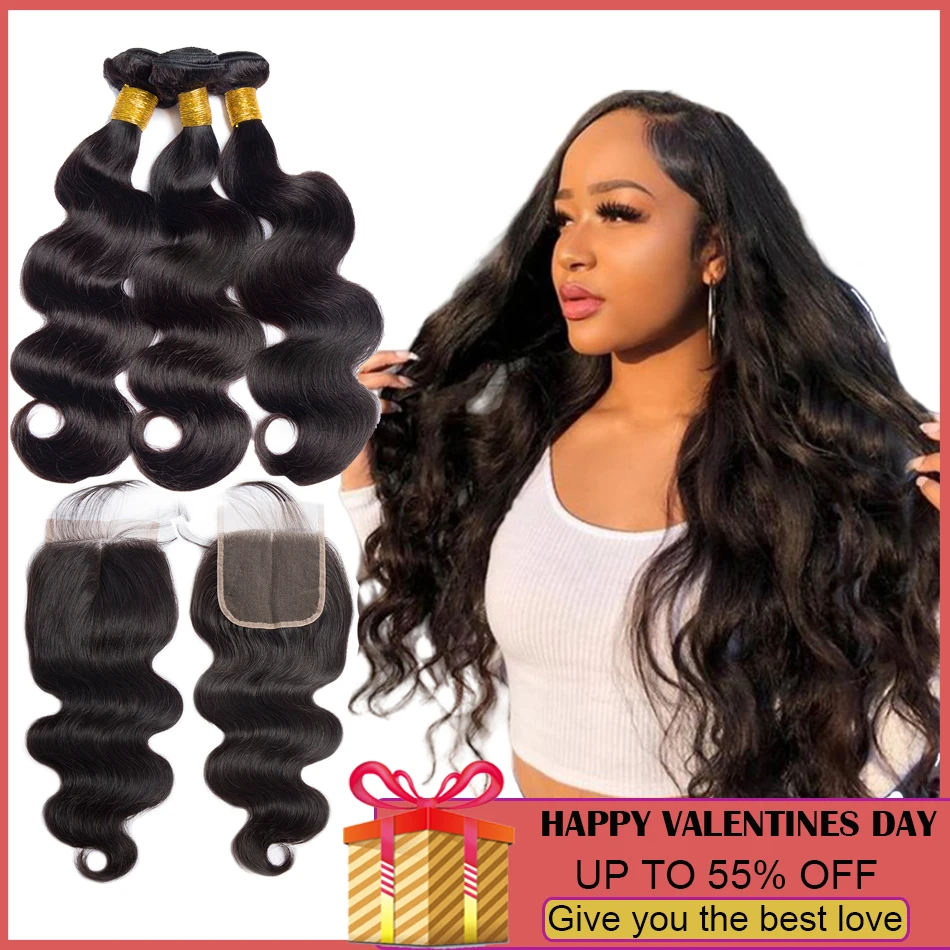 Mshere волосы бразильские волнистые пряди с закрытием человеческие кружева не Remy|3/4