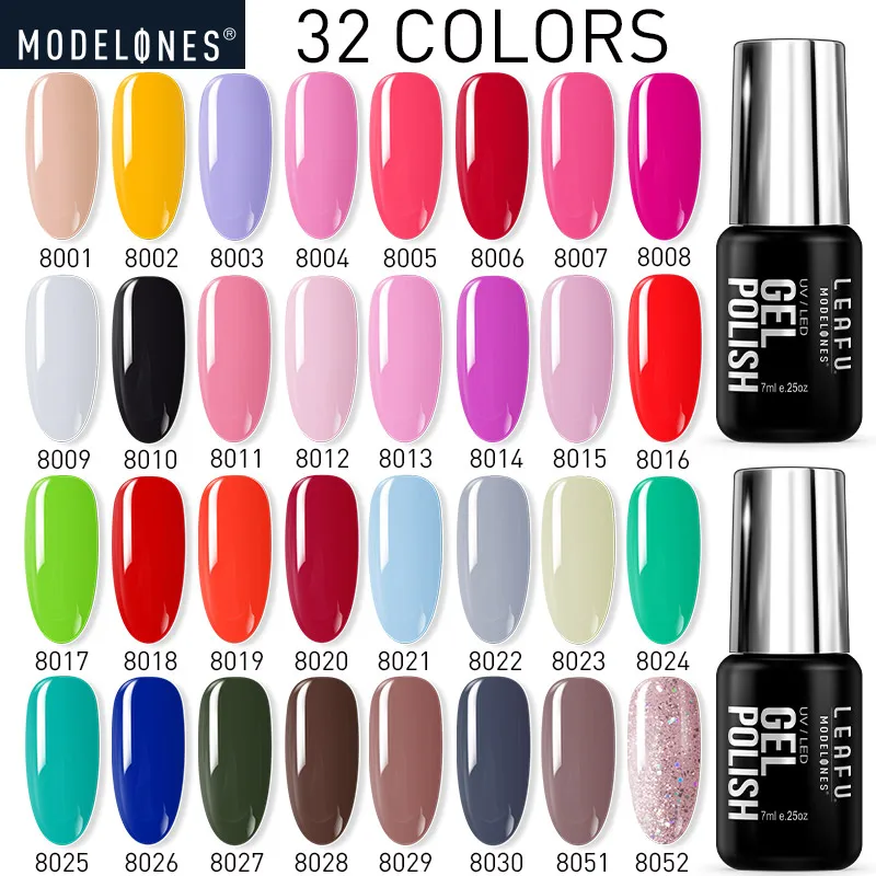 Modelones 32 шт./лот Красочный светодиодный Гель-лак для ногтей Дизайн замачиваемый