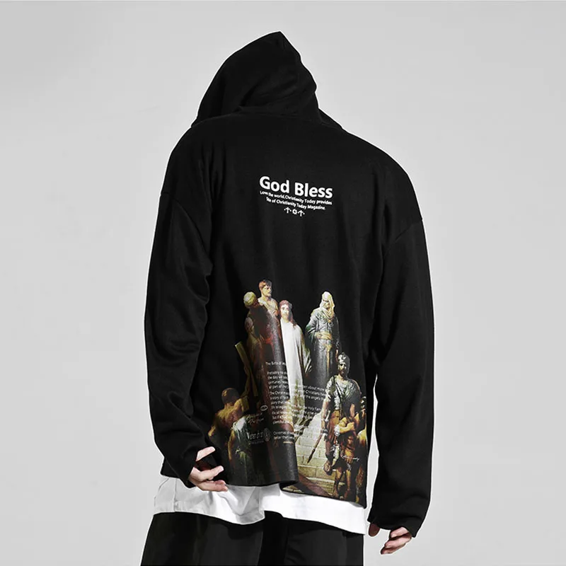 2019 зима осень мужские толстовки с капюшоном надписью God Bless хлопковая черная