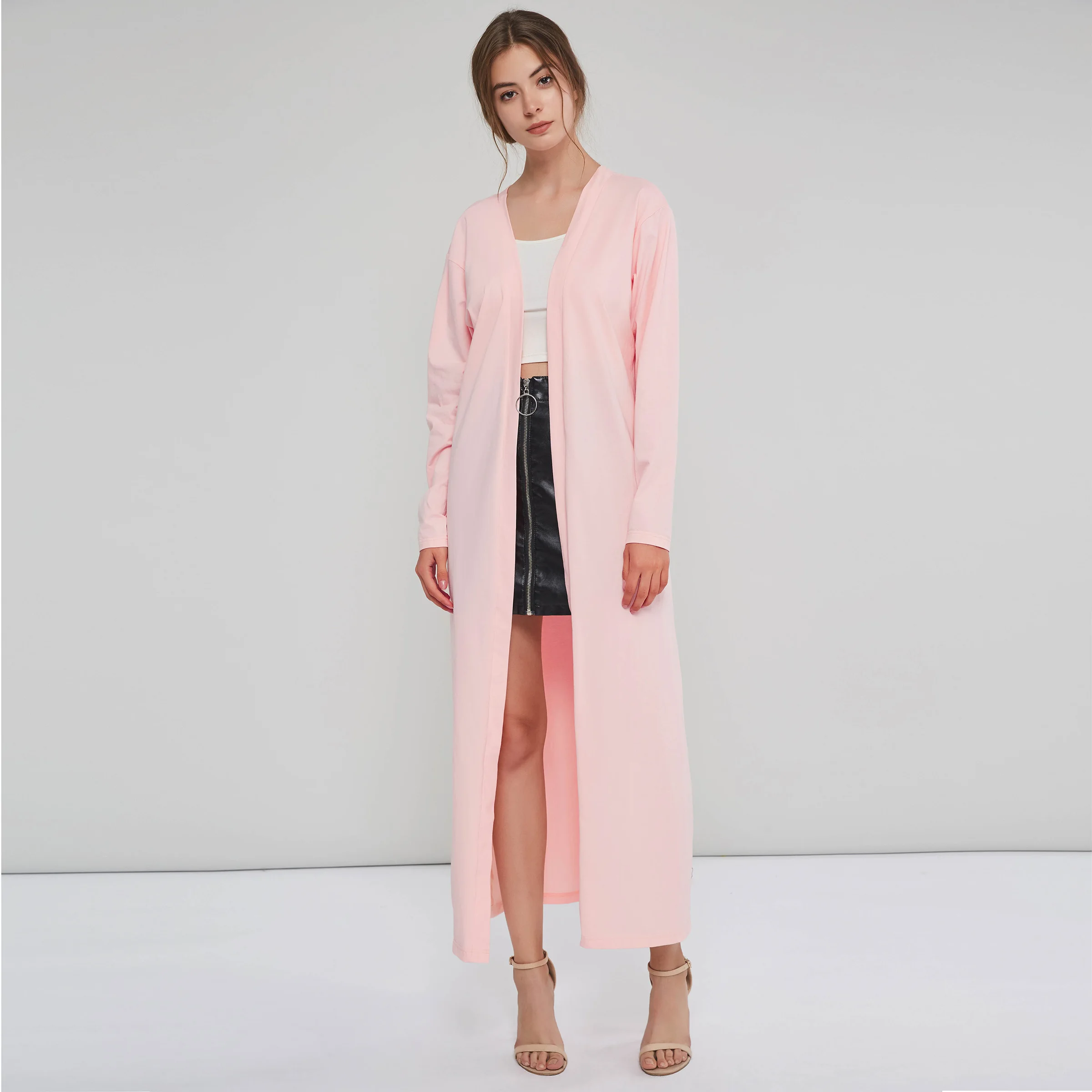 

Pink Long Overcoats Women Casual Office Lady Preppy Style Slim Plain Female Fashion Elegant Large Sizes Outerwear Vintage Coats