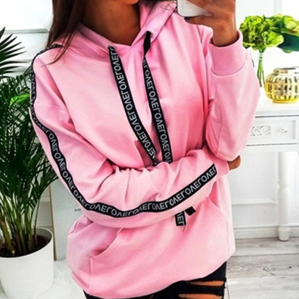 

Women Hoodies Sweatshirt Plus Size Long Sleeve Solid Stripe Sweatshirt Hooded Women Pullovers Winter Jumpers Tops Sweatshirt