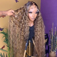 highlight honey blonde omber 13x4 brazilian brown color deep water wave lace front human hair wigs virgin glueless for women