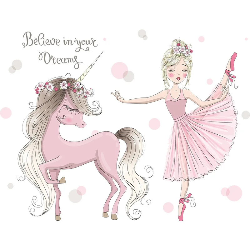 

Lovely Dream Girl and Pink Unicorn Wall Sticker Princess Room Background Wall Beautification Decoration Wall Sticker 3D Stickers