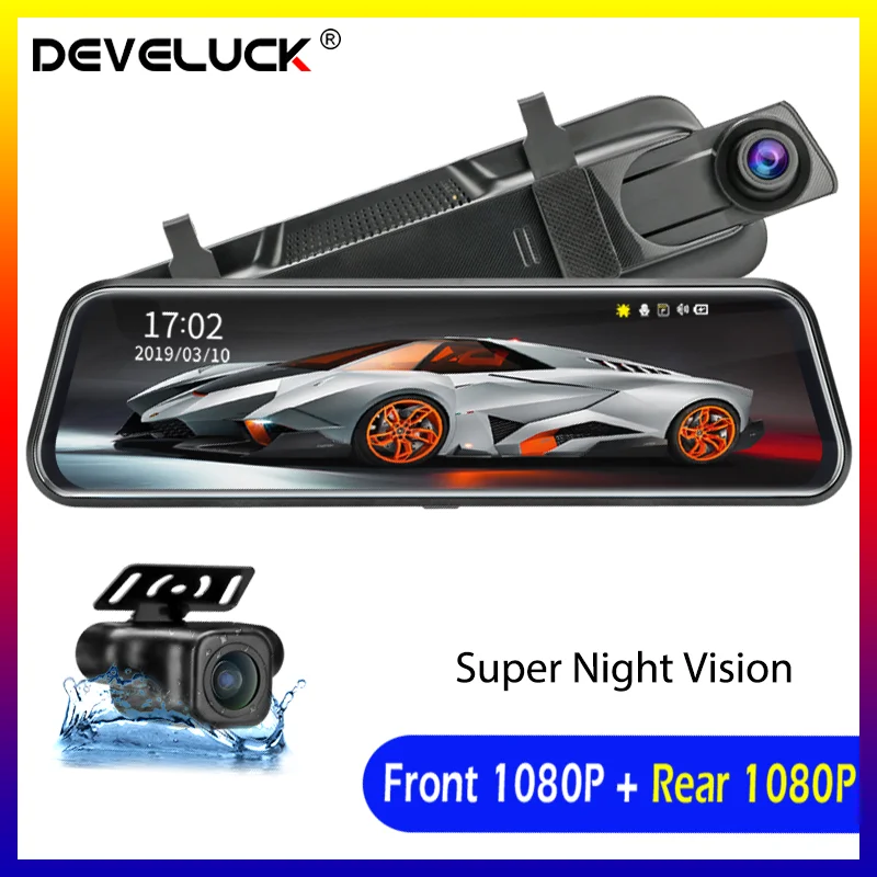Автомобильный видеорегистратор Develuck10 Inche с сенсорным экраном 1080P, потоковая мультимедийная видеокамера, видеорегистратор с двумя объектив...