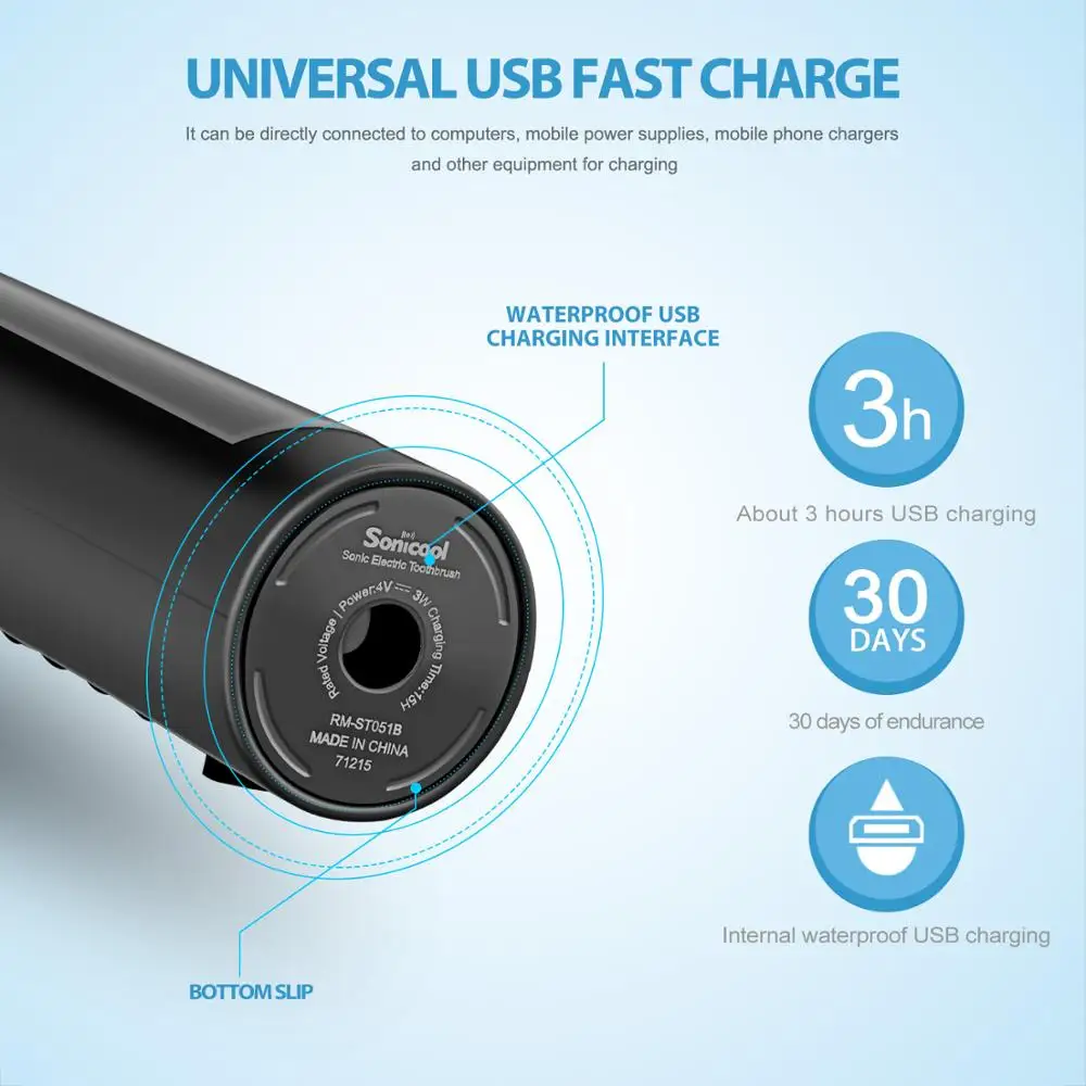 Электрическая зубная щетка lachen 051B Sonic USB перезаряжаемая с 4 шт. DuPont Сменные