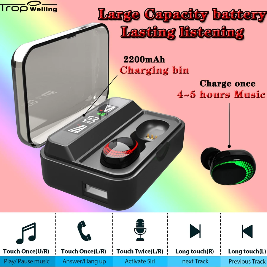 Спортивная игровая гарнитура Too Weiling Tws Bluetooth наушники вкладыши со светодиодной