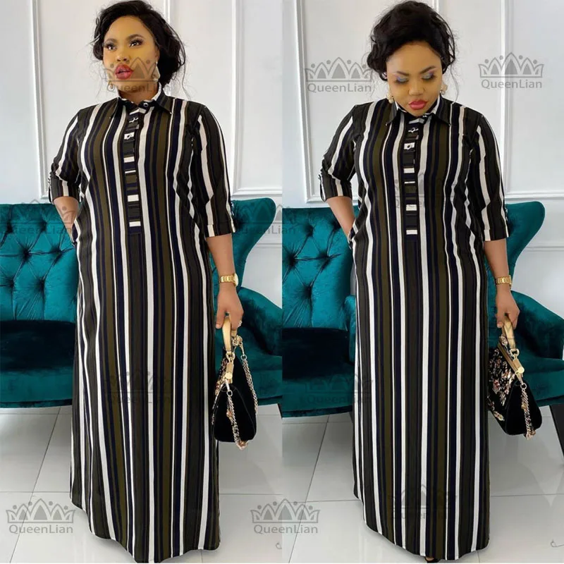 African Chiffon Loose Long Dashiki Traditional Party Dress with a Stylish Shirt Collar for Women image 5