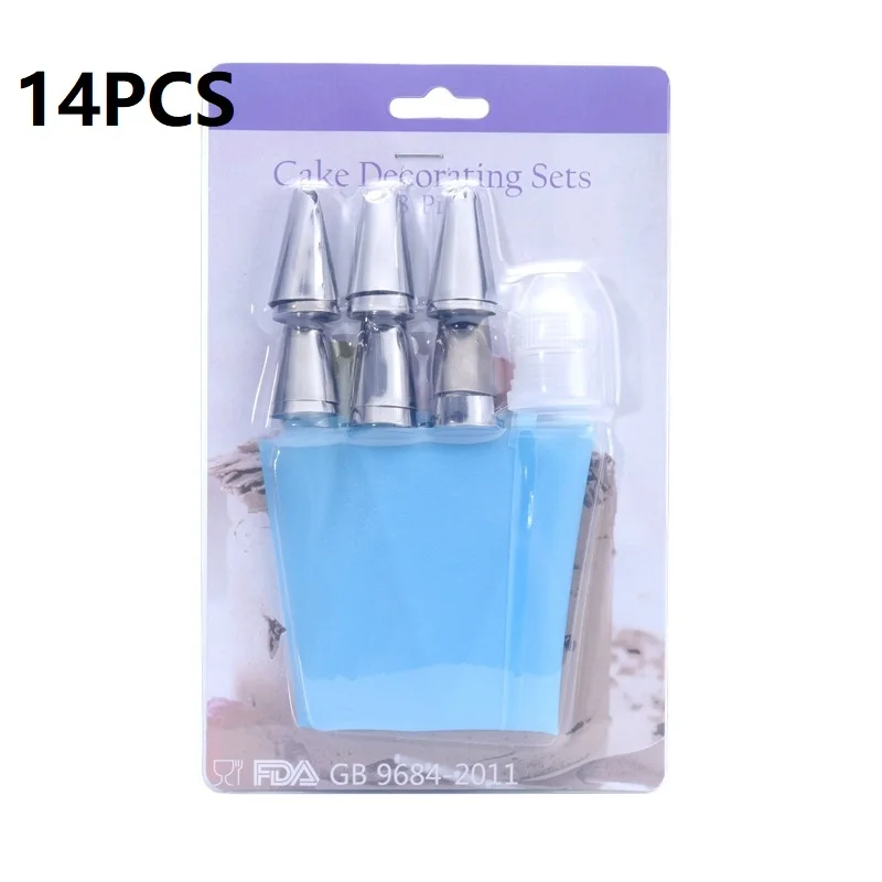 14PCS 8/14 шт. Нержавеющая сталь Кондитерские насадки для крема с ТПУ кондитерского мешка украшения для глазировка торта кондитерских изделий инструмент для выпечки - Цвет: 14PCS