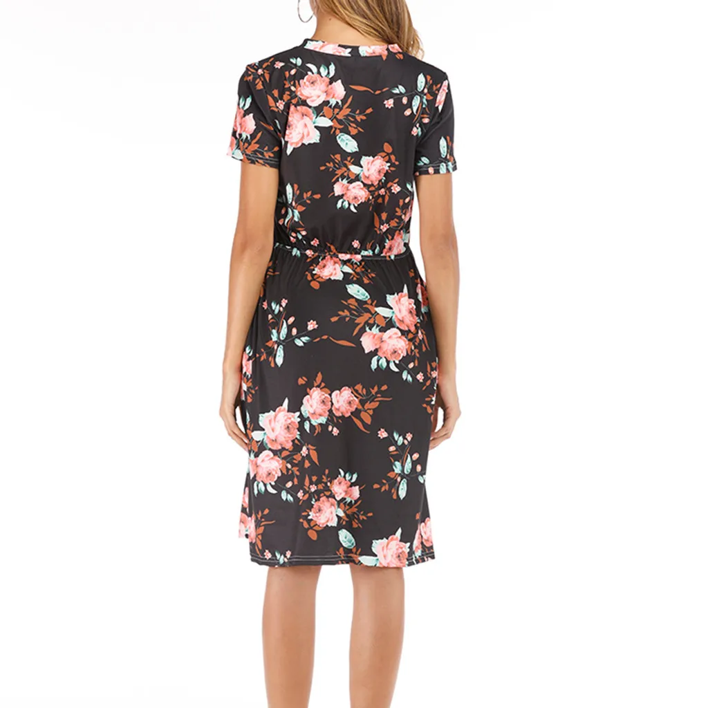 Женское пляжное платье с цветочным принтом Сексуальные вечерние платья круглым